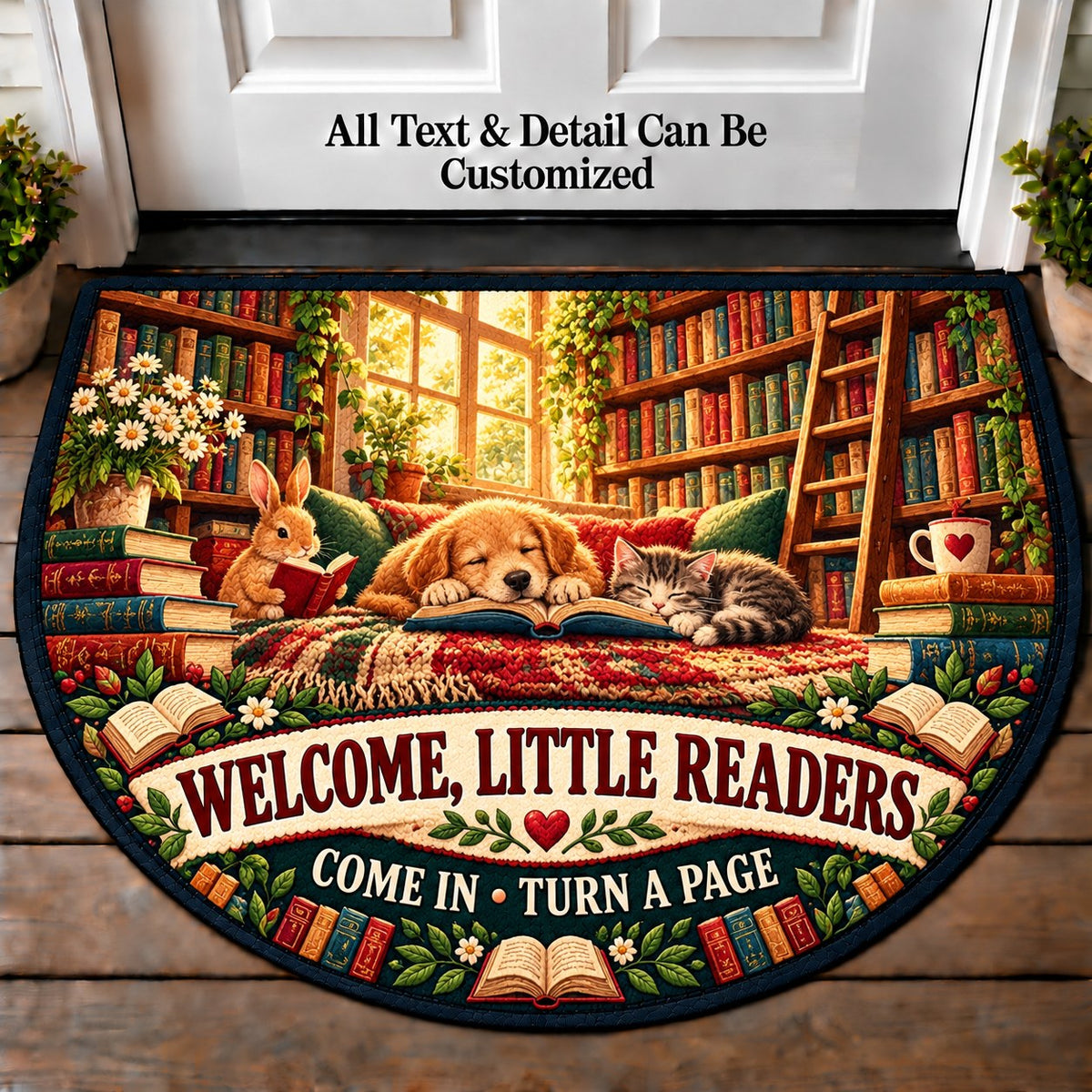 Sunlit Library - Little Readers Personalized Half Round Mat | 5To9Vibe