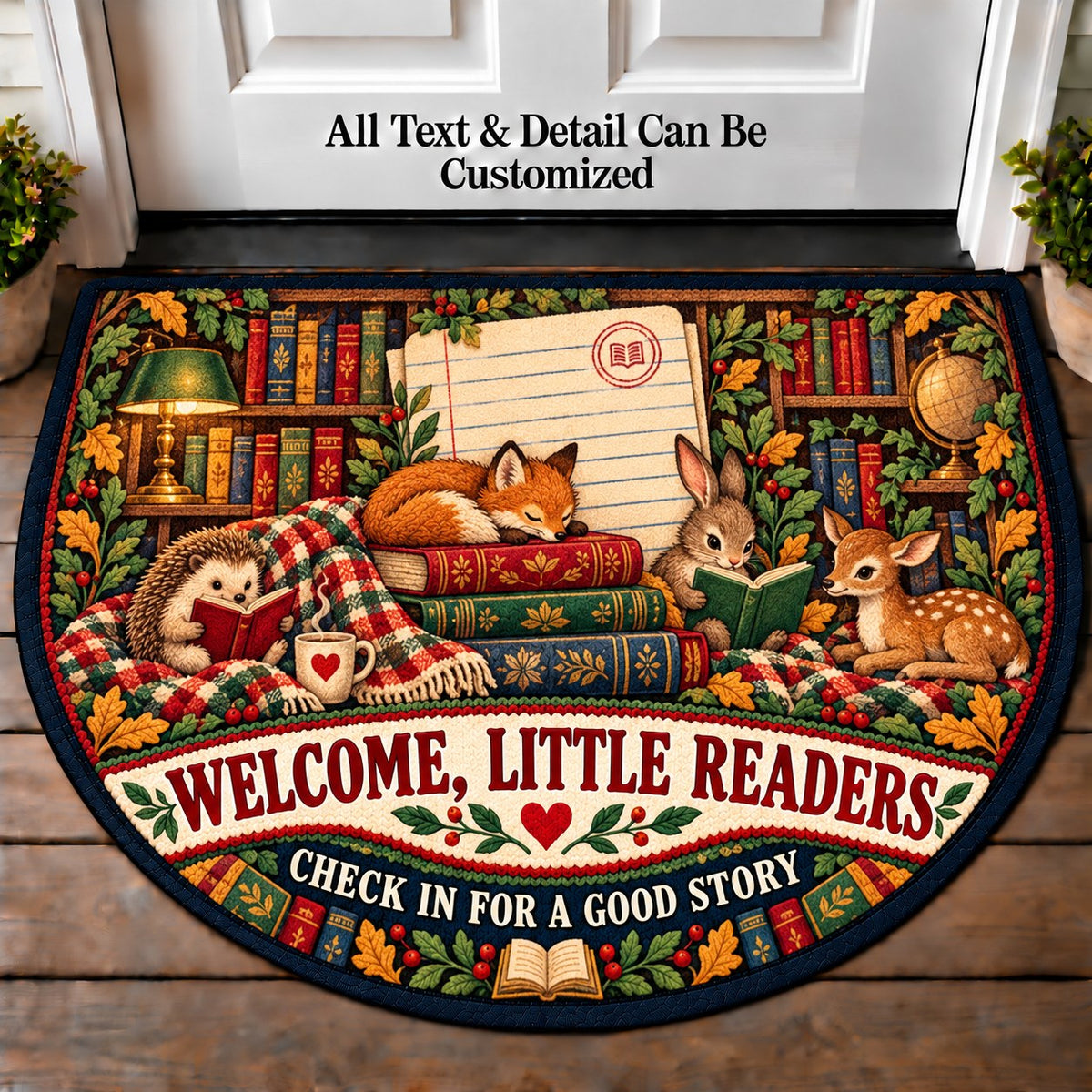 Vintage Library Card - Little Readers Personalized Half Round Mat | 5To9Vibe