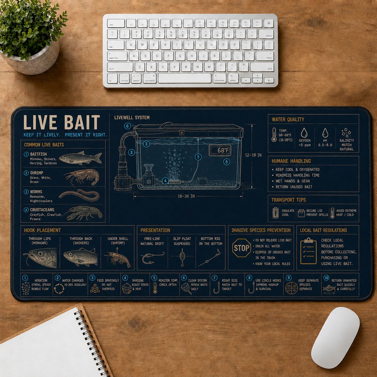 Live Bait Fishing Field Guide Desk Mat | 5To9Vibe