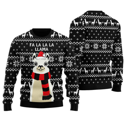 Llama Black Christmas Sweater Men - Funny Ugly Christmas Sweater