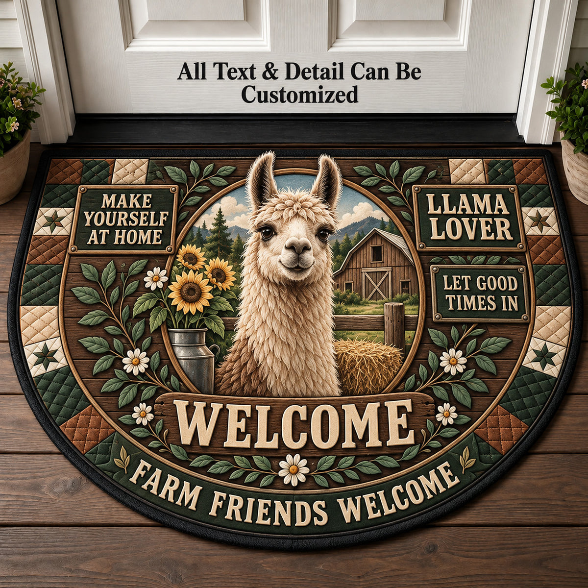Llama Lover Personalized Half Round Mat | 5To9Vibe