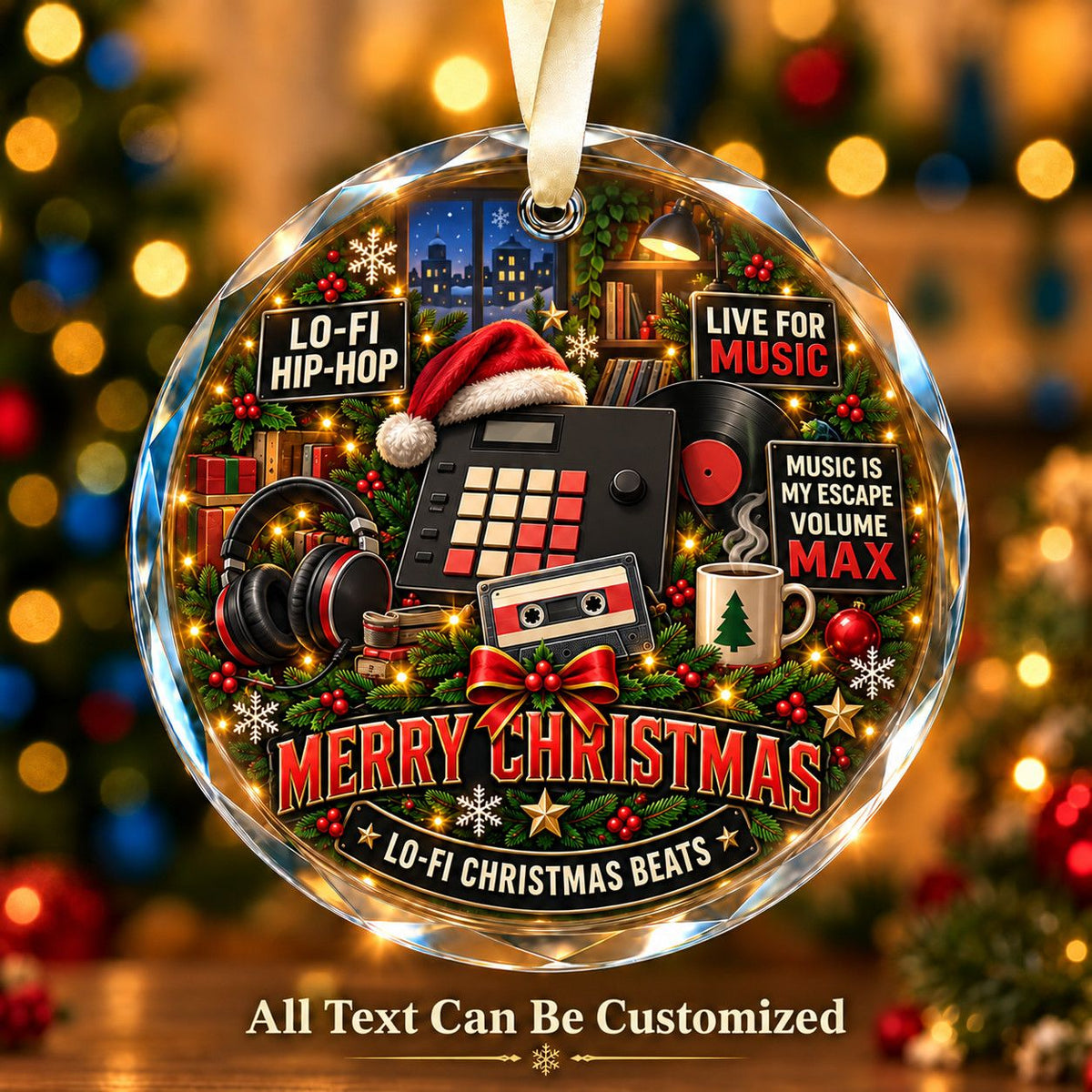 Lo-Fi Hip-Hop Personalized Glass Ornament | 5To9Vibe