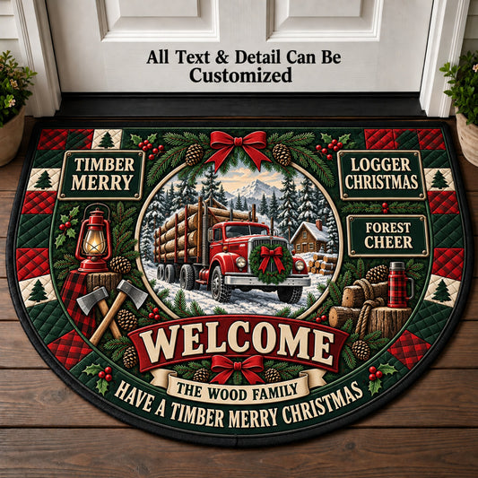 Logger Christmas Personalized Half Round Mat | 5To9Vibe