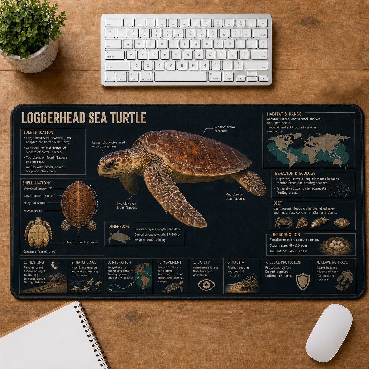Loggerhead Sea Turtle Turtle and Tortoise Species Guide Desk Mat | 5To9Vibe