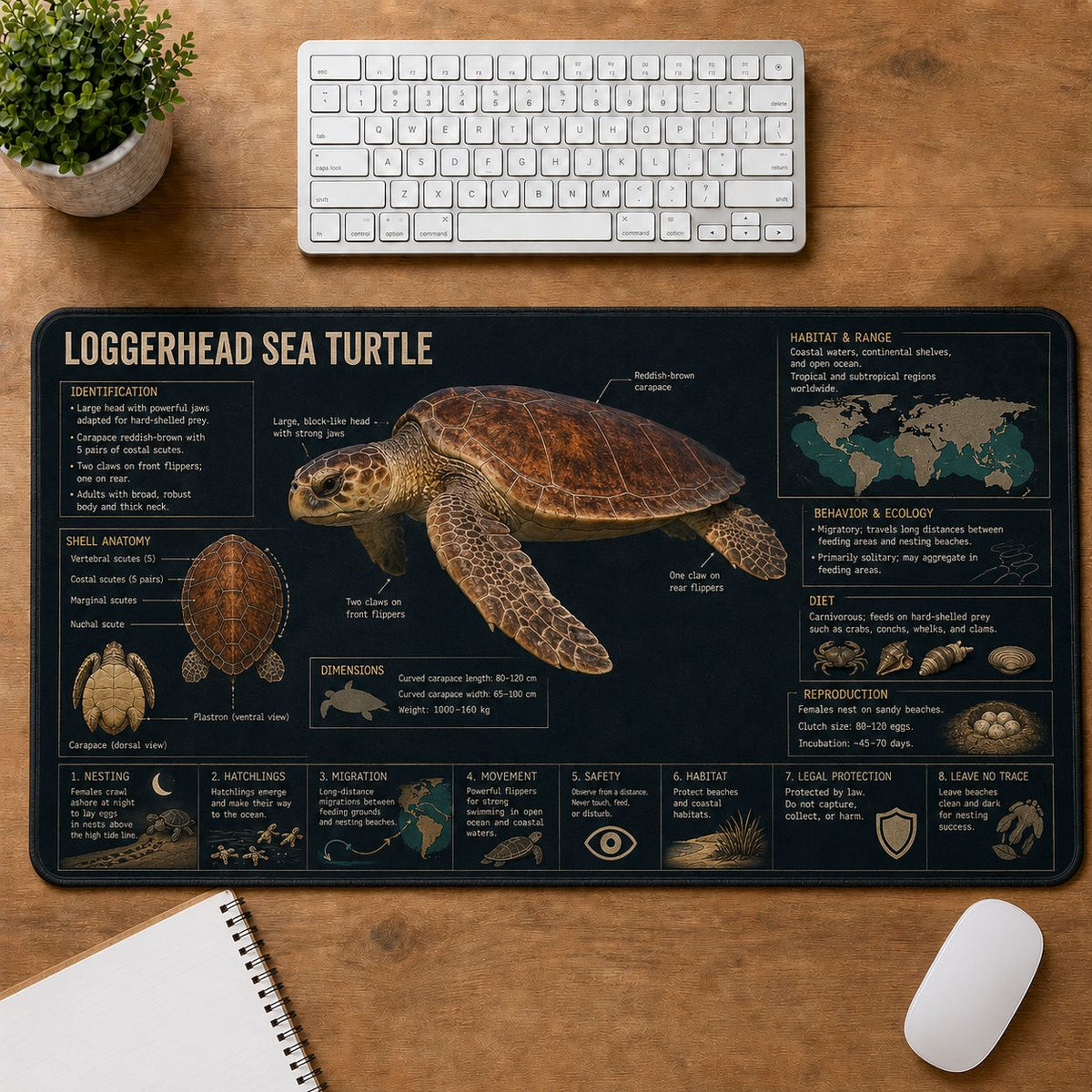 Loggerhead Sea Turtle Turtle and Tortoise Species Guide Desk Mat | 5To9Vibe