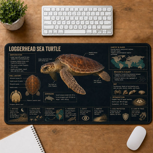 Loggerhead Sea Turtle Turtle and Tortoise Species Guide Desk Mat | 5To9Vibe