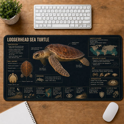Loggerhead Sea Turtle Turtle and Tortoise Species Guide Desk Mat | 5To9Vibe