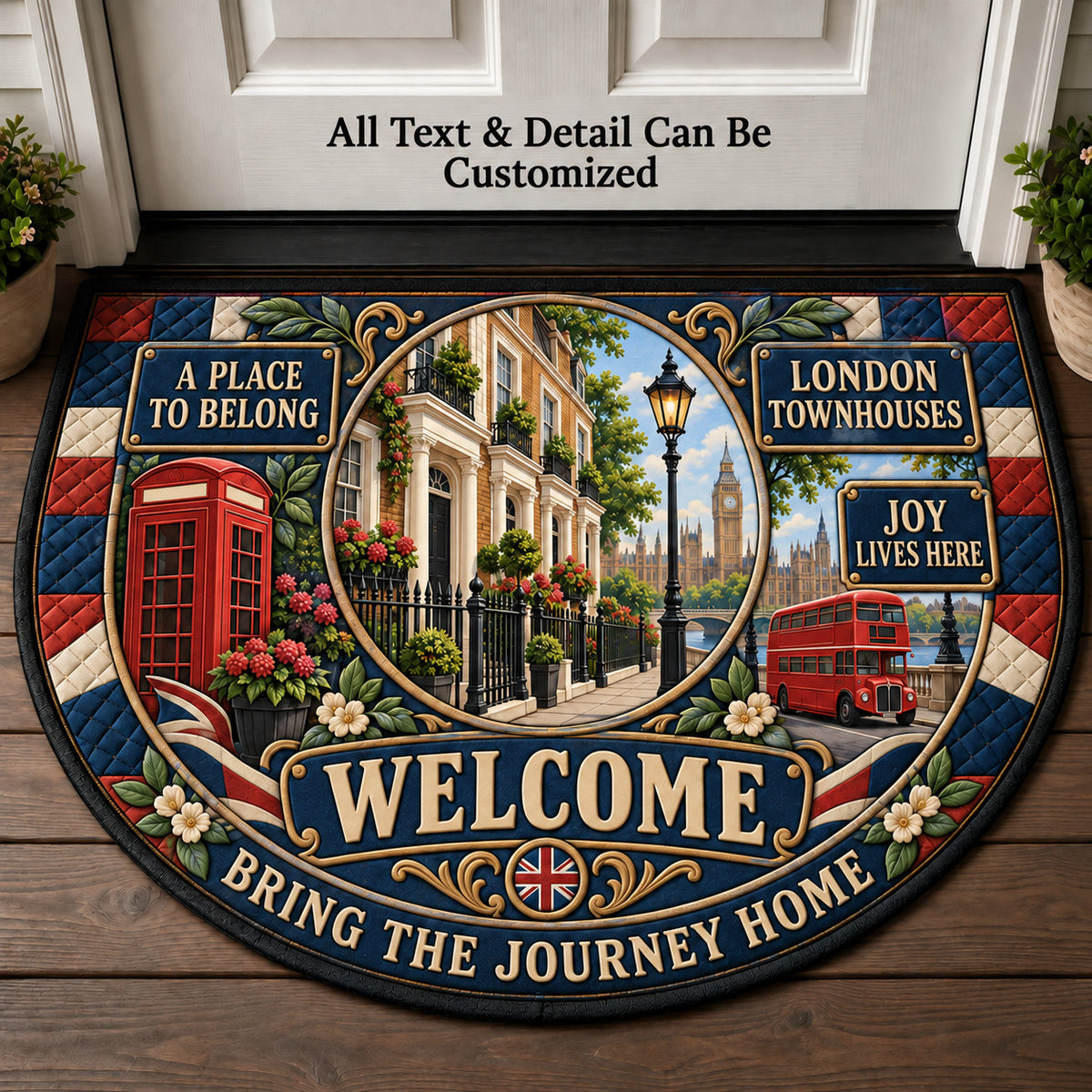 London Townhouses Personalized Half Round Mat | 5To9Vibe