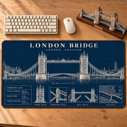Iconic American Bridges Blueprint Desk Mat Mouse Pad Trending - 5to9vibe