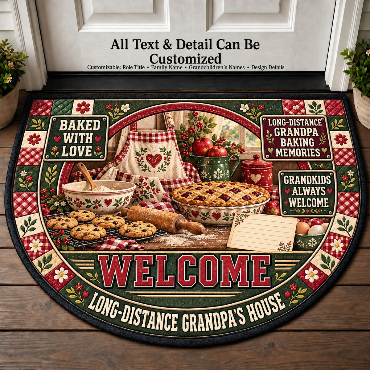 Long-Distance Grandpa's Baking Memories Personalized Half Round Mat | 5To9Vibe
