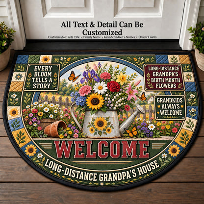 Long-Distance Grandpa's Birth Month Flowers Personalized Half Round Mat | 5To9Vibe