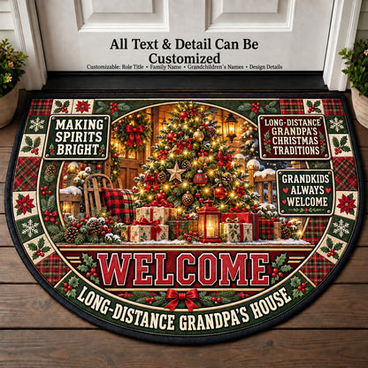 Long-Distance Grandpa's Christmas Traditions Personalized Half Round Mat | 5To9Vibe