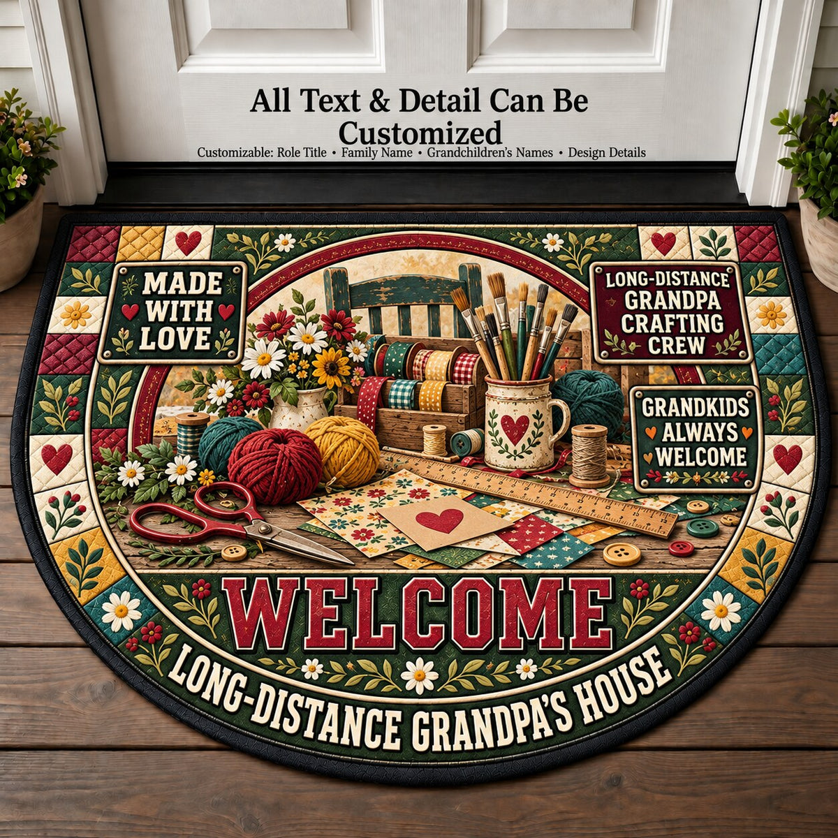 Long-Distance Grandpa's Crafting Crew Personalized Half Round Mat | 5To9Vibe