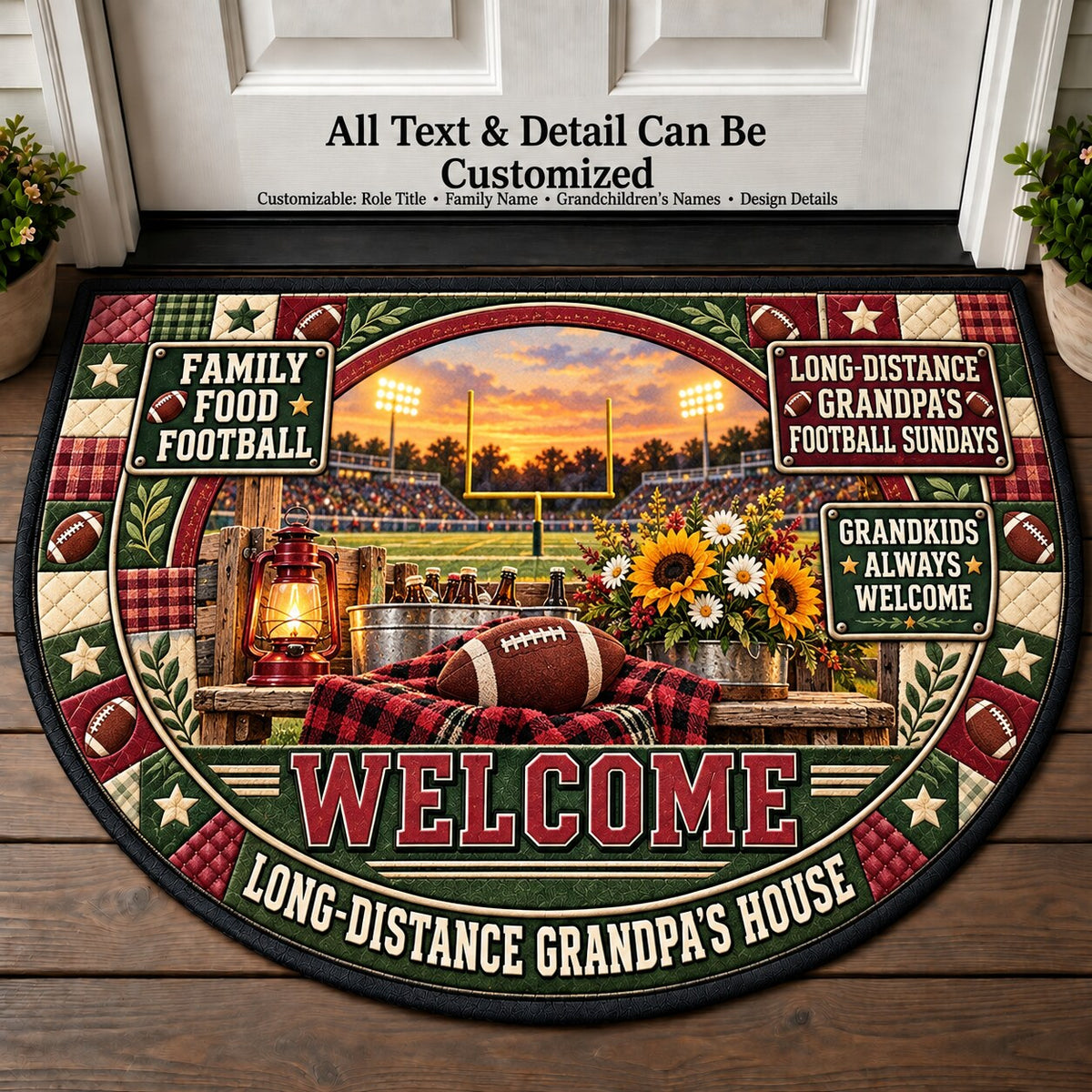 Long-Distance Grandpa's Football Sundays Personalized Half Round Mat | 5To9Vibe