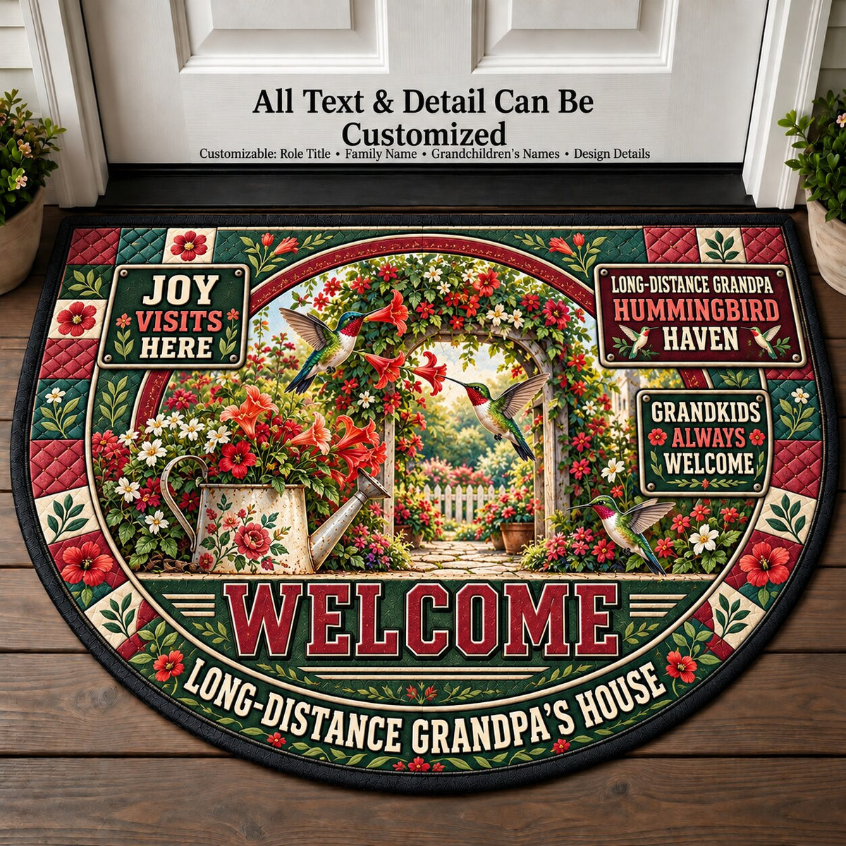 Long-Distance Grandpa's Hummingbird Haven Personalized Half Round Mat | 5To9Vibe