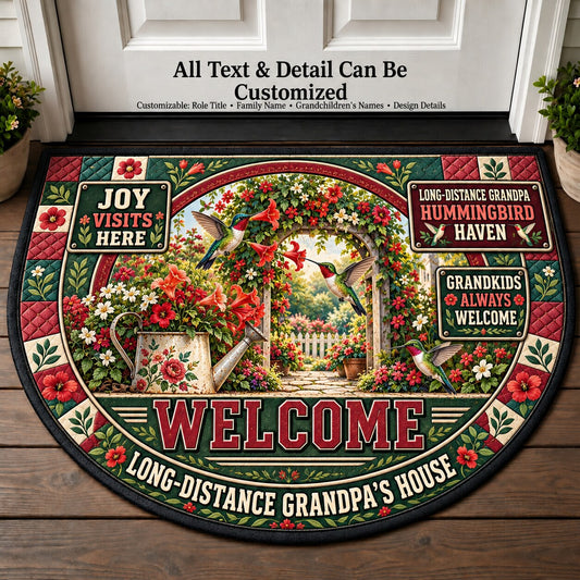 Long-Distance Grandpa's Hummingbird Haven Personalized Half Round Mat | 5To9Vibe
