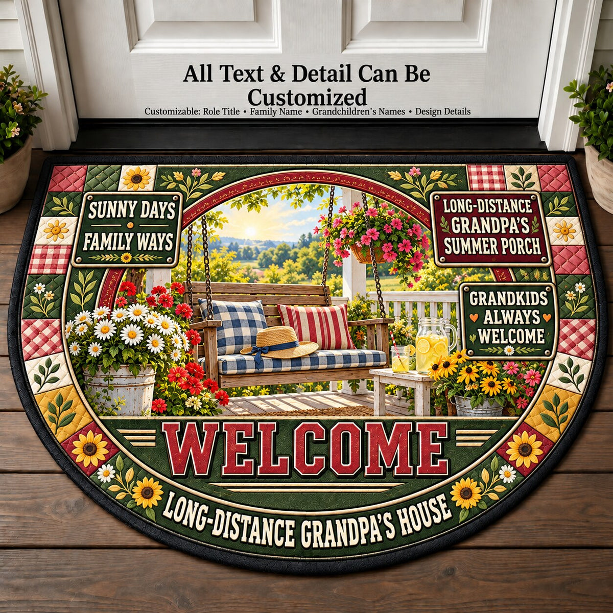 Long-Distance Grandpa's Summer Porch Personalized Half Round Mat | 5To9Vibe