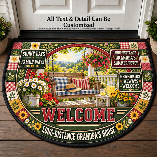 Long-Distance Grandpa's Summer Porch Personalized Half Round Mat | 5To9Vibe