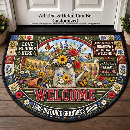 Long-Distance Grandpa's Wildflower Welcome Personalized Half Round Mat | 5To9Vibe