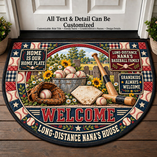 Long-Distance Nana's Baseball Family Personalized Half Round Mat | 5To9Vibe