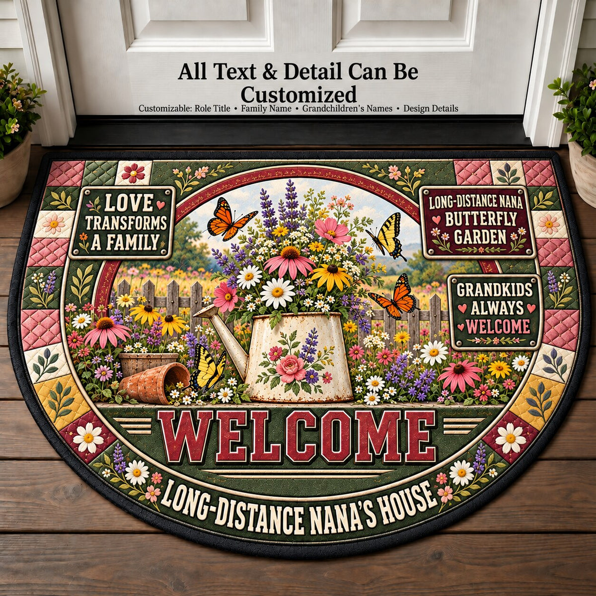 Long-Distance Nana's Butterfly Garden Personalized Half Round Mat | 5To9Vibe