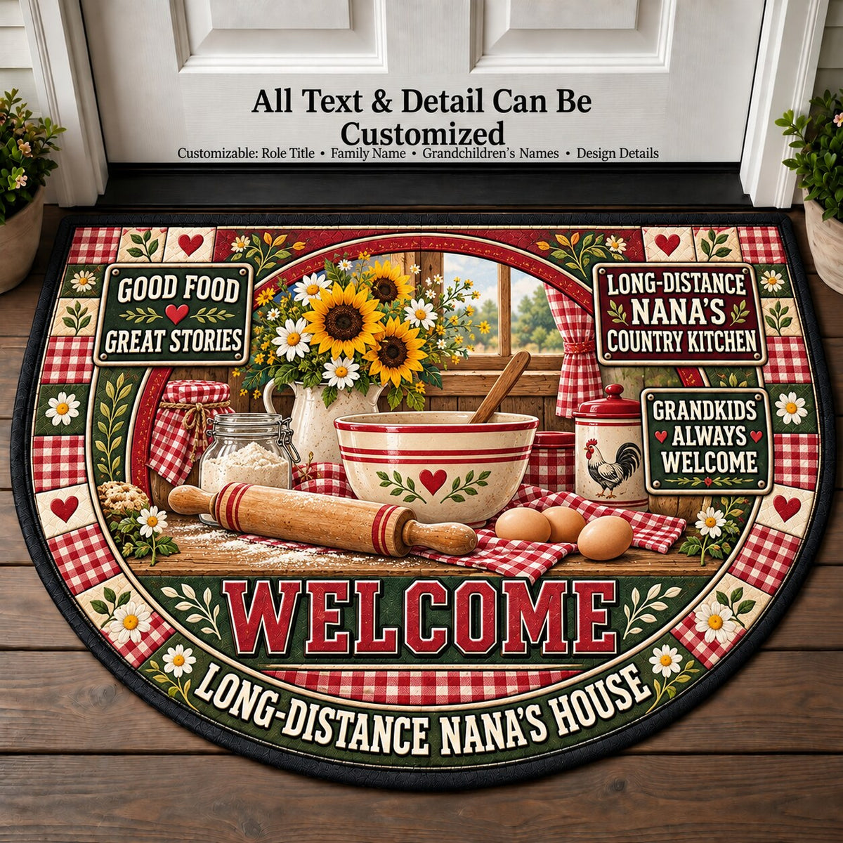 Long-Distance Nana's Country Kitchen Personalized Half Round Mat | 5To9Vibe