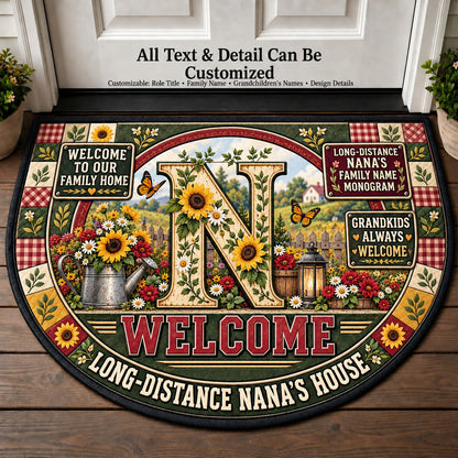 Long-Distance Nana's Family Name Monogram Personalized Half Round Mat | 5To9Vibe