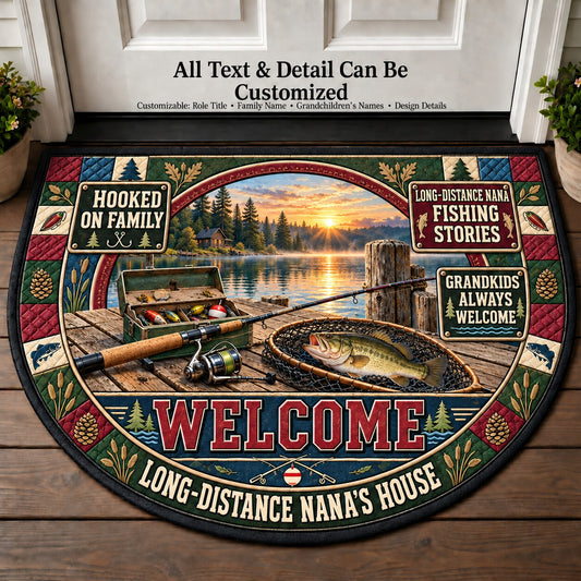 Long-Distance Nana's Fishing Stories Personalized Half Round Mat | 5To9Vibe