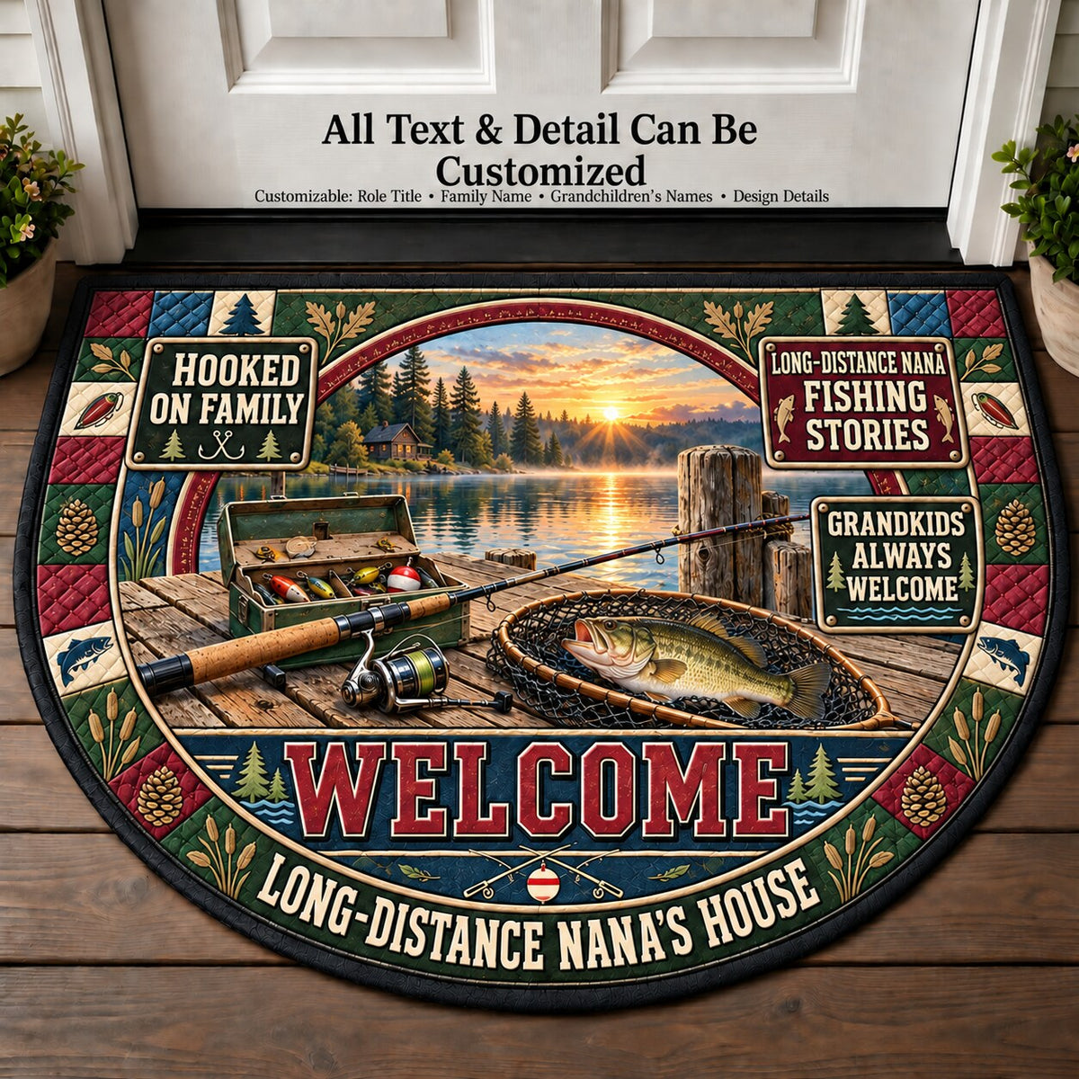 Long-Distance Nana's Fishing Stories Personalized Half Round Mat | 5To9Vibe