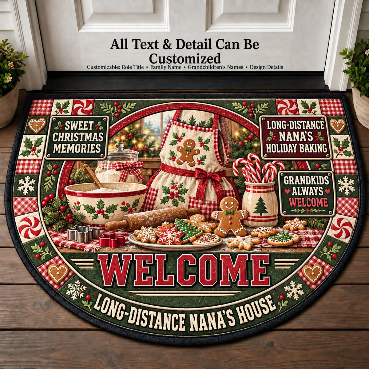 Long-Distance Nana's Holiday Baking Personalized Half Round Mat | 5To9Vibe