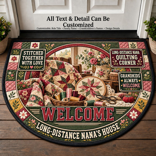 Long-Distance Nana's Quilting Corner Personalized Half Round Mat | 5To9Vibe