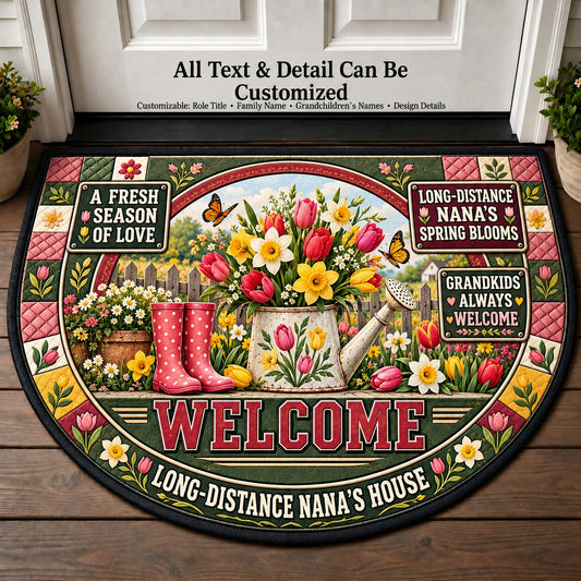 Long-Distance Nana's Spring Blooms Personalized Half Round Mat | 5To9Vibe