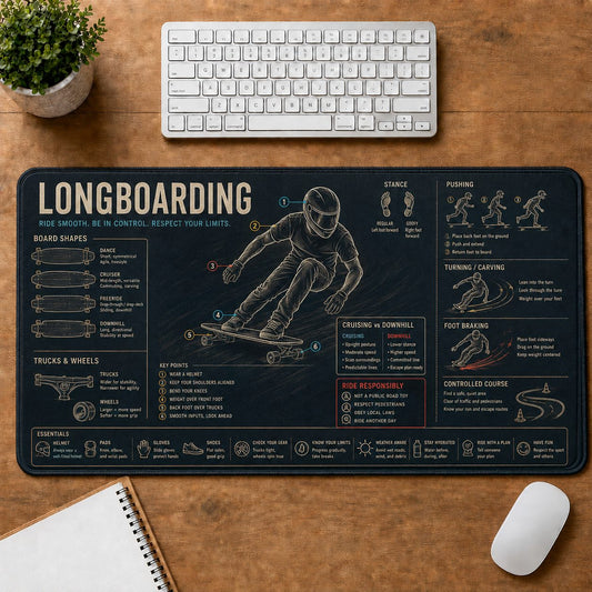 Longboarding Sports Visual Guide Desk Mat | 5To9Vibe
