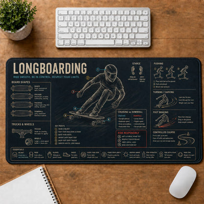 Longboarding Sports Visual Guide Desk Mat | 5To9Vibe