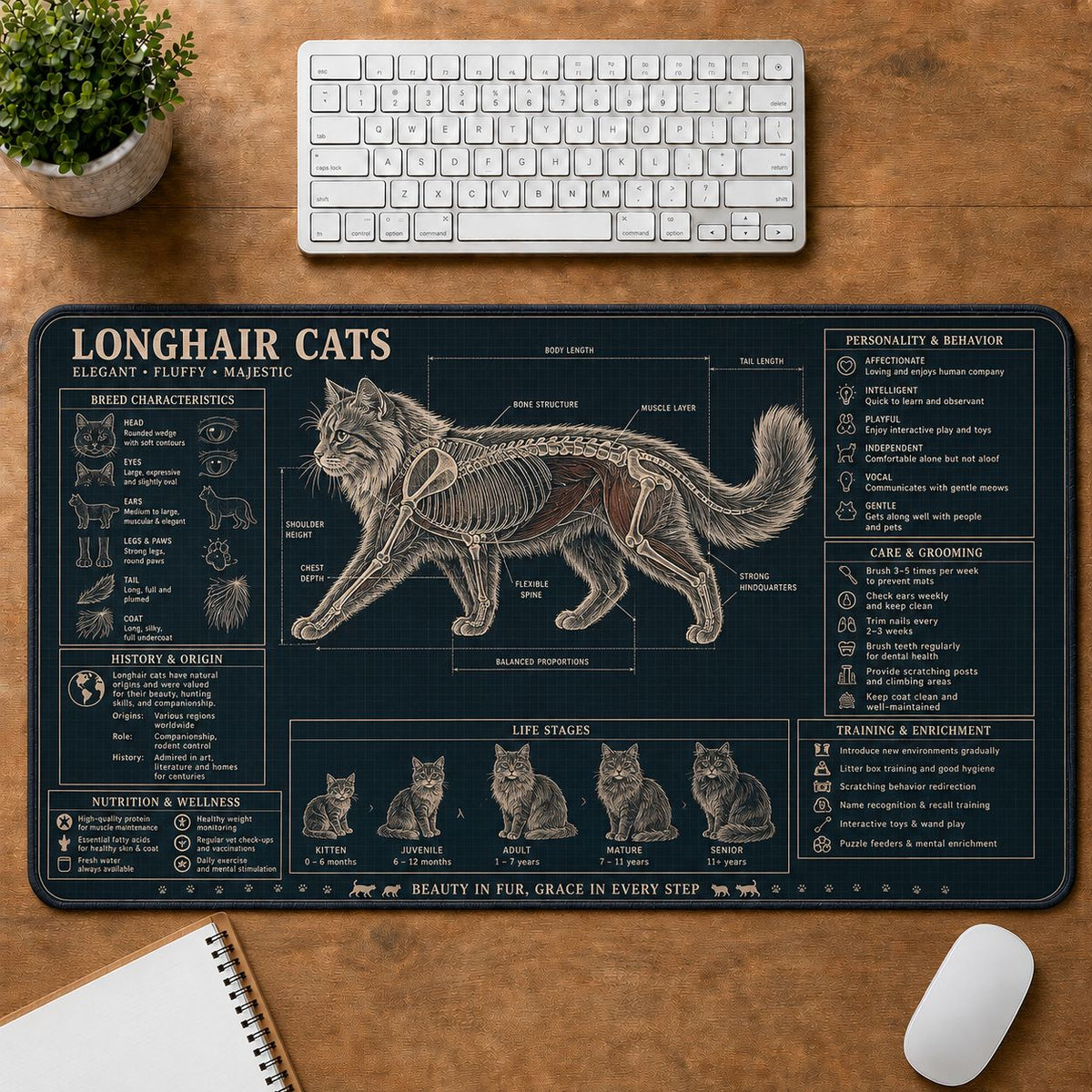 Longhair Cats Cat Breed Desk Mat Anatomy Guide | 5To9Vibe