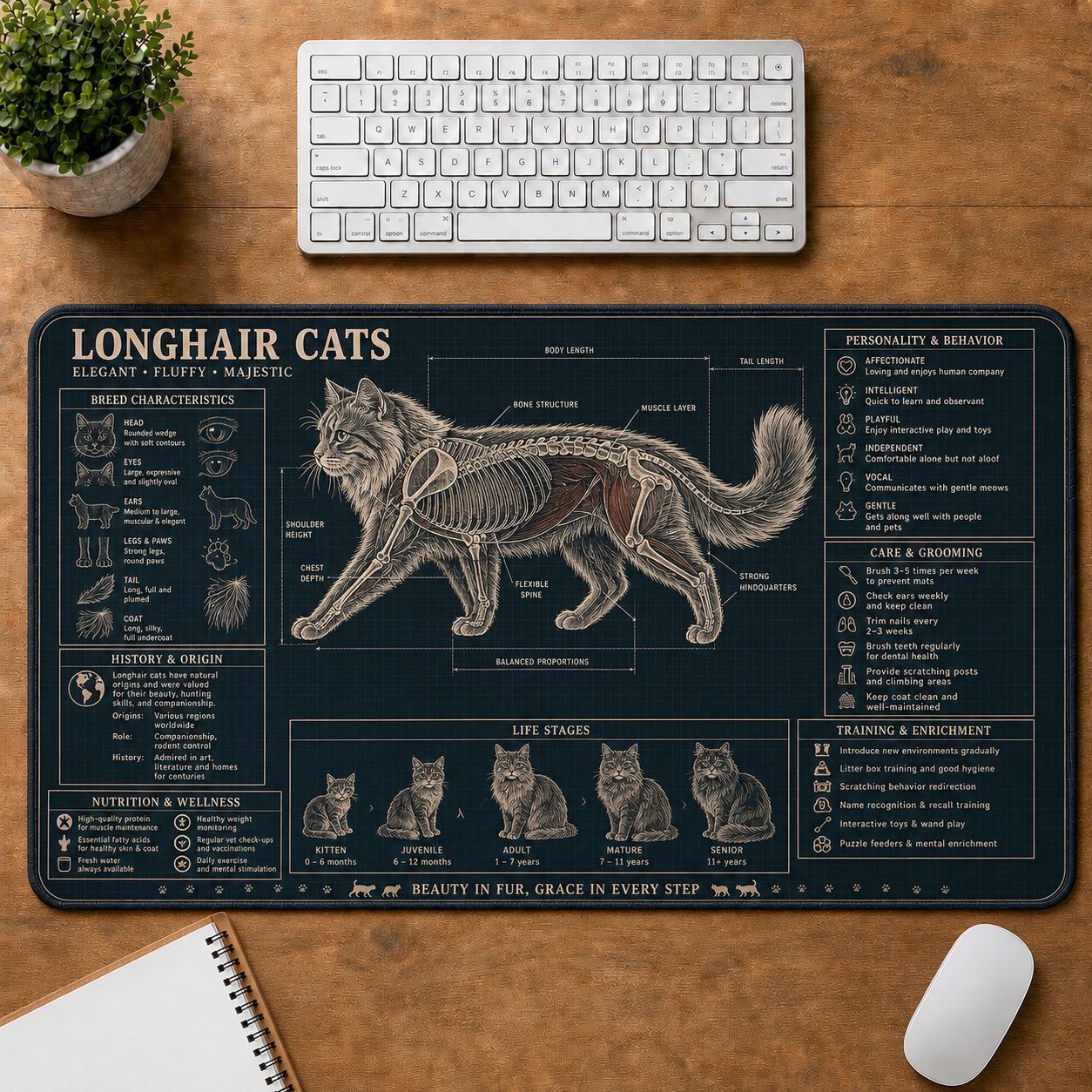 Longhair Cats Cat Breed Desk Mat Anatomy Guide | 5To9Vibe