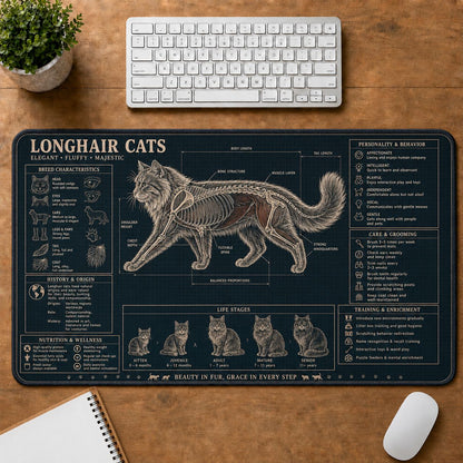 Longhair Cats Cat Breed Desk Mat Anatomy Guide | 5To9Vibe