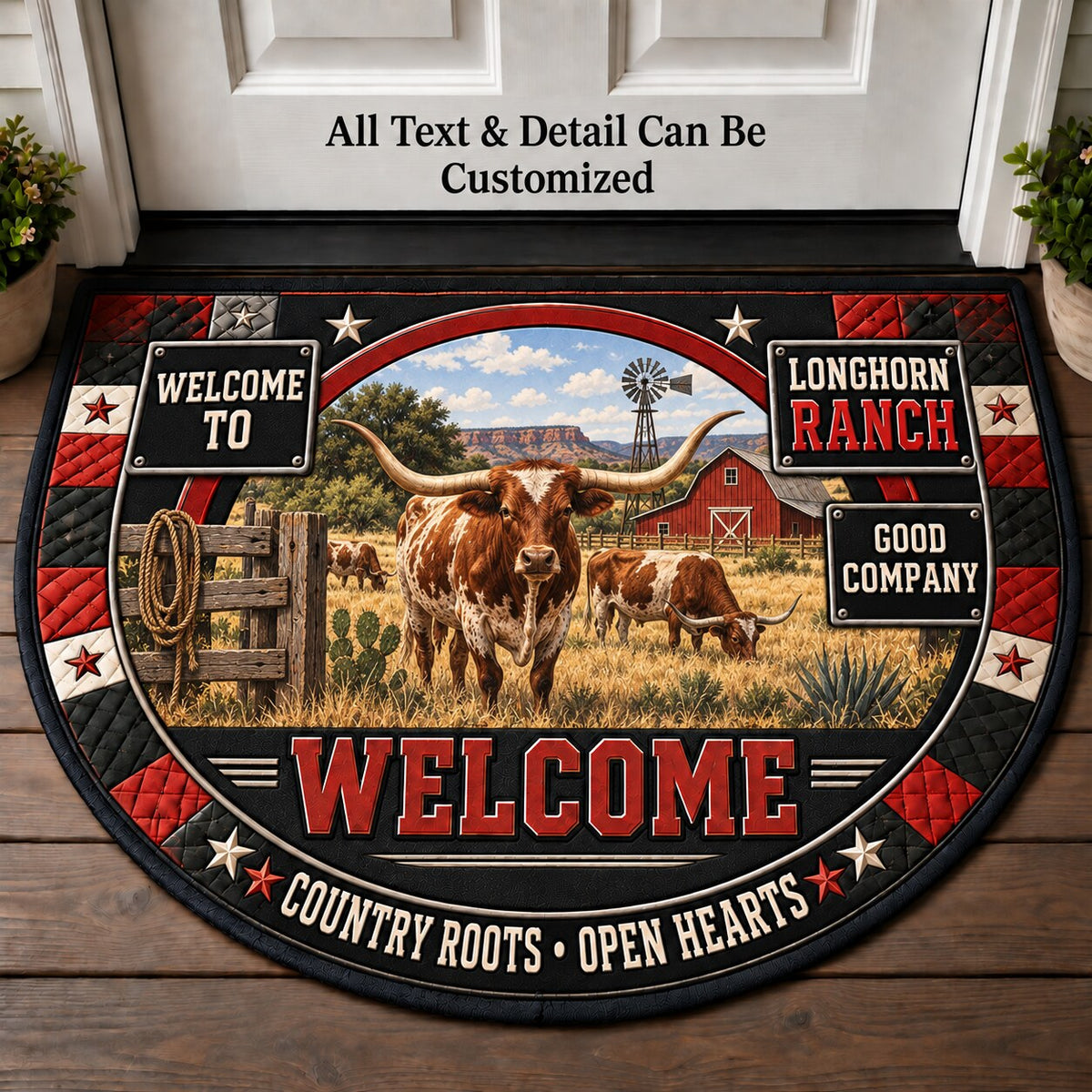 Longhorn Ranch Personalized Half Round Mat | 5To9Vibe