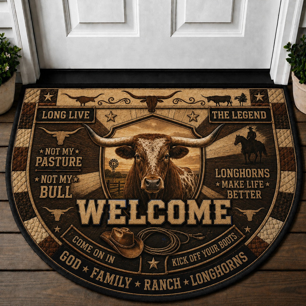 Western Horse Lover Quilted Print Premium Welcome Mat – Personalized Doormat