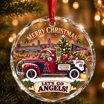 All Baseball Teams Christmas Truck Round Glass Ornament  With Red Gift Box | 5to9vibe
