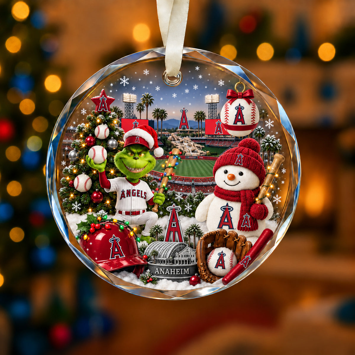 Adorno de vidrio de béisbol, 3 unidades con caja de regalo, equipo de béisbol de Navidad - Adorno de vidrio