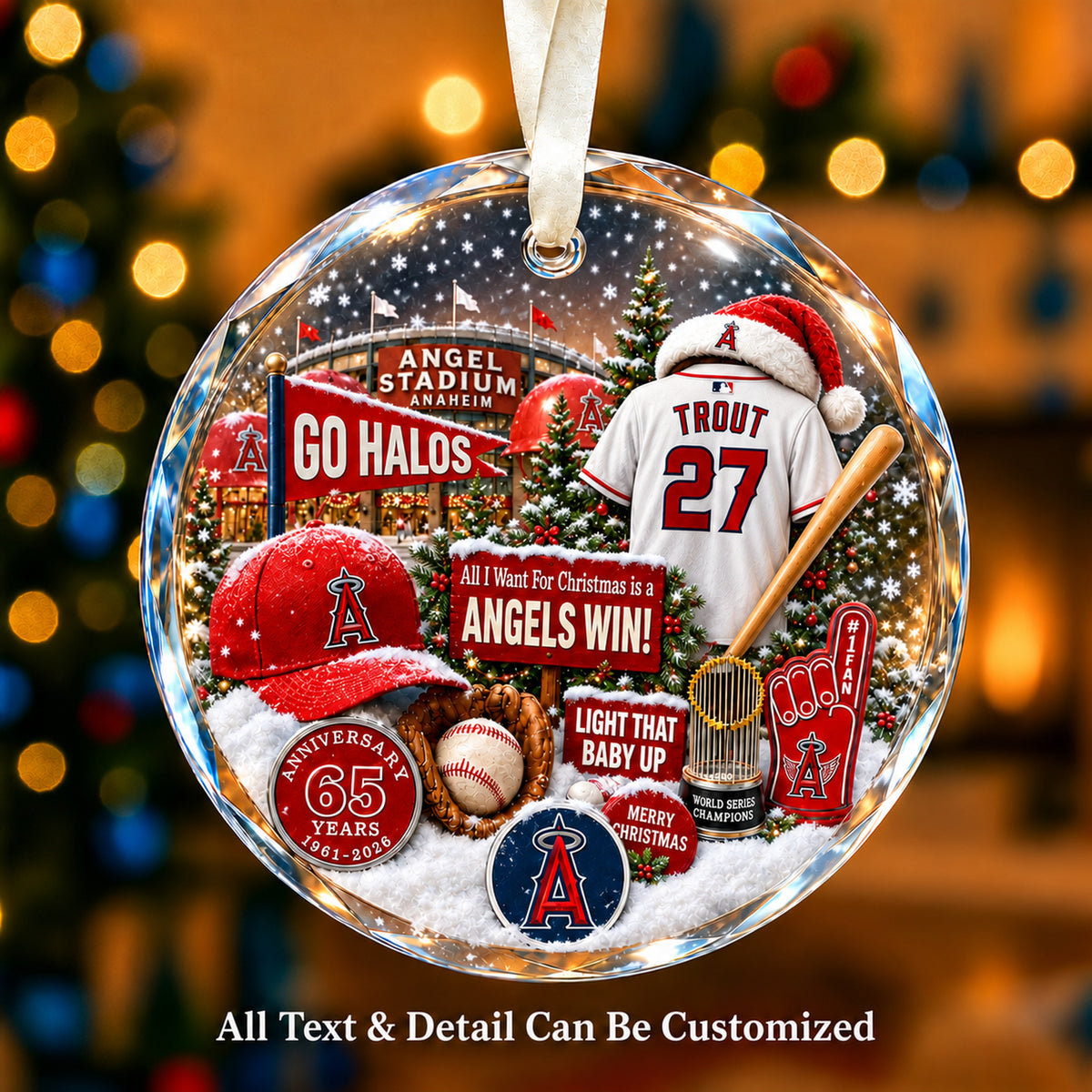 Los Angeles Angels Jersey Snow Globe Glass Ornament