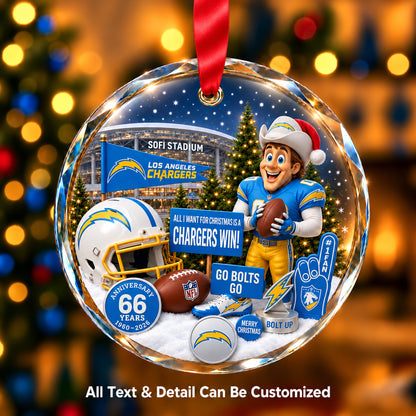 Los Angeles Chargers Snow Globe Glass Ornament