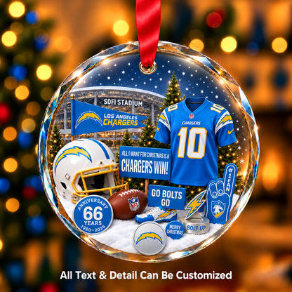 Los Angeles Chargers Jersey Snow Globe Glass Ornament