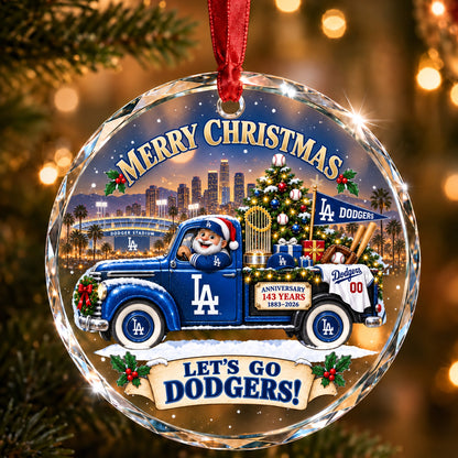 All Baseball Teams Christmas Truck Round Glass Ornament  With Red Gift Box | 5to9vibe