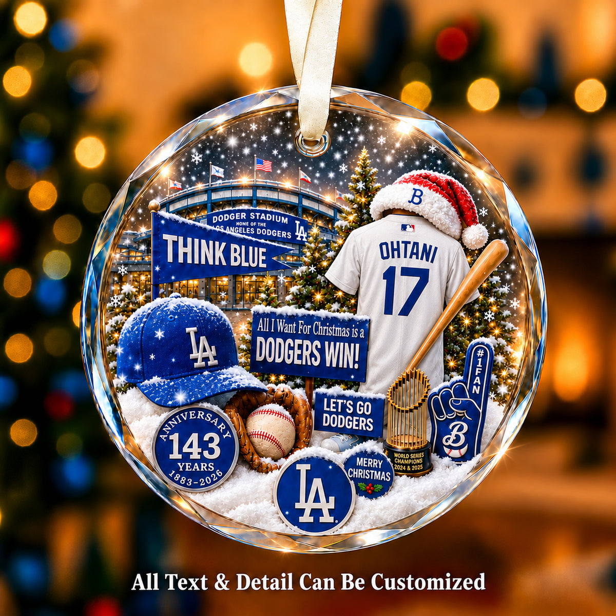 Los Angeles Dodgers Jersey Snow Globe Glass Ornament