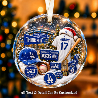 Los Angeles Dodgers Jersey Snow Globe Glass Ornament