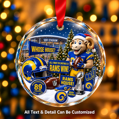 Los Angeles Rams Snow Globe Glass Ornament