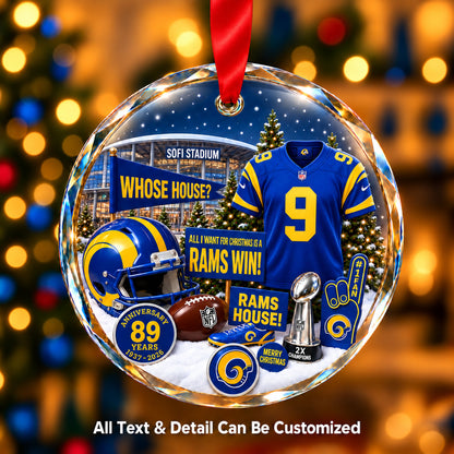 Los Angeles Rams Jersey Snow Globe Glass Ornament