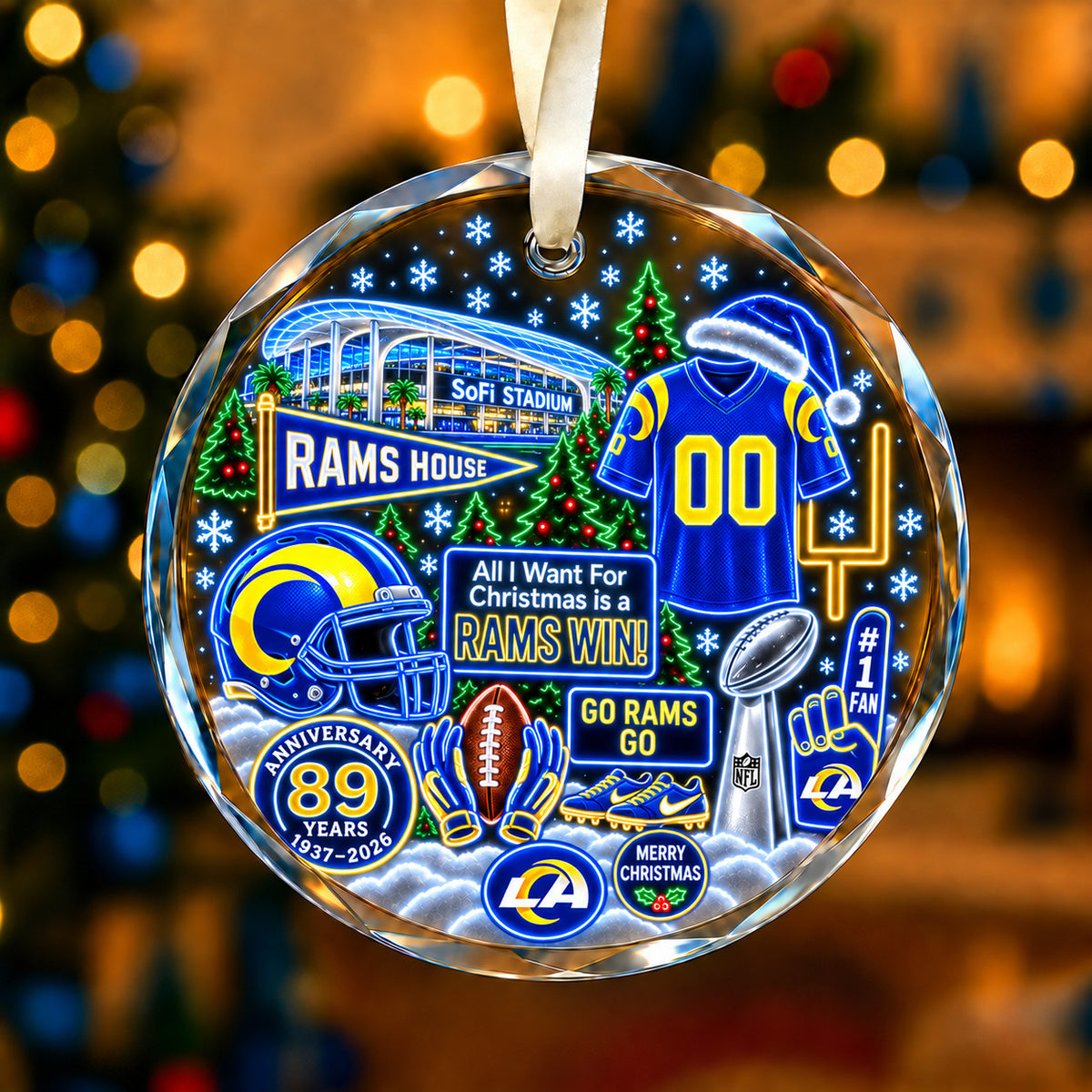 All Football Teams Christmas Neon Stadium Snow Glass Ornament With Gift Box - 5to9vibe